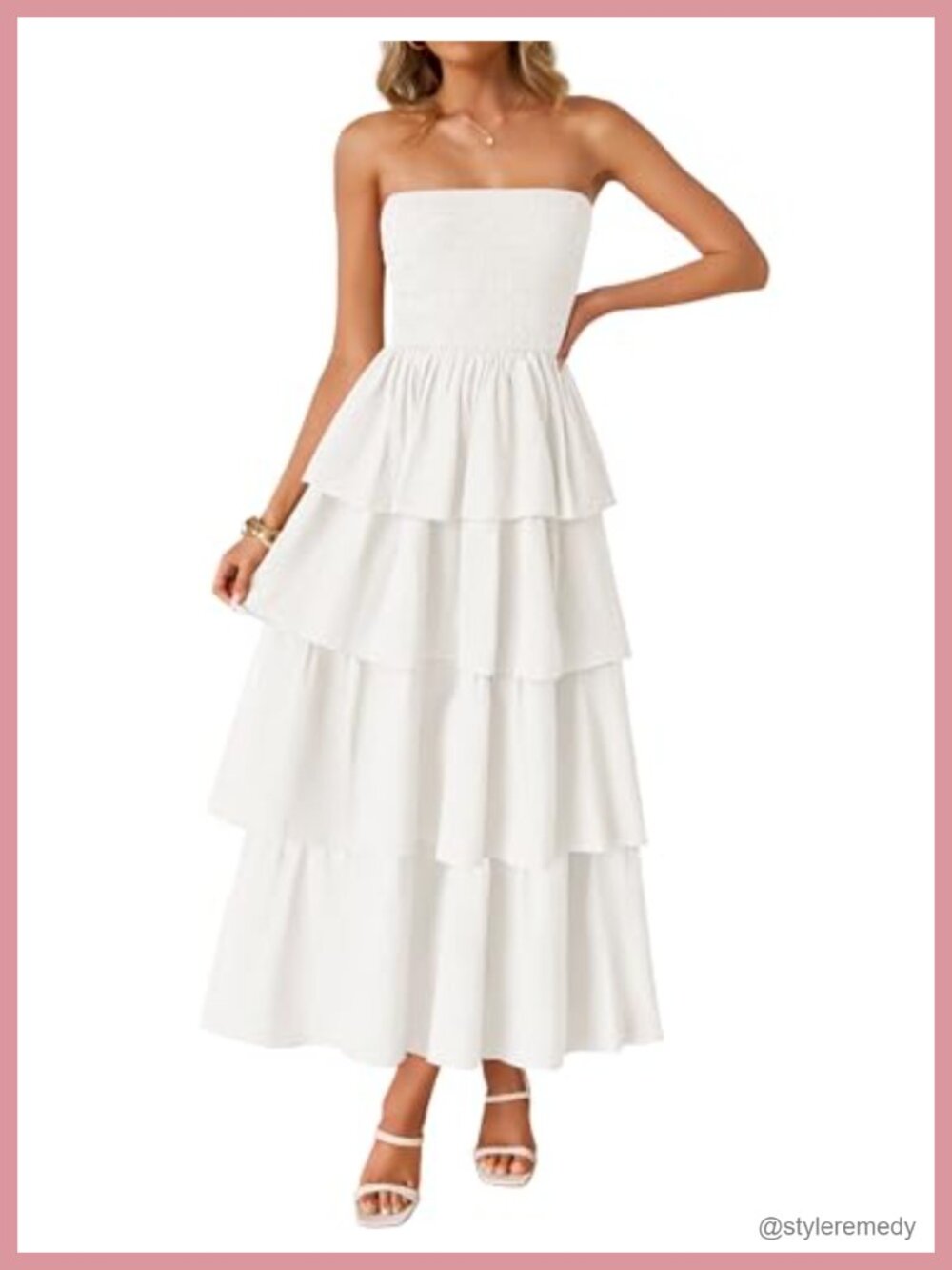 Strapless Smocked Tiered Maxi Dress Summer Beach Sundress